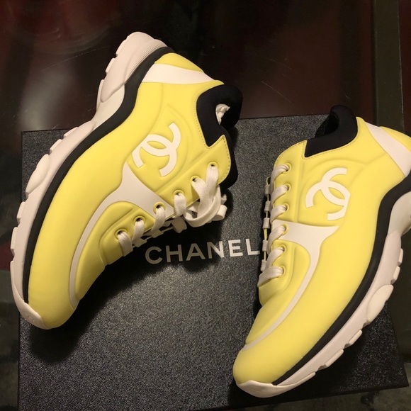 yellow chanel trainers